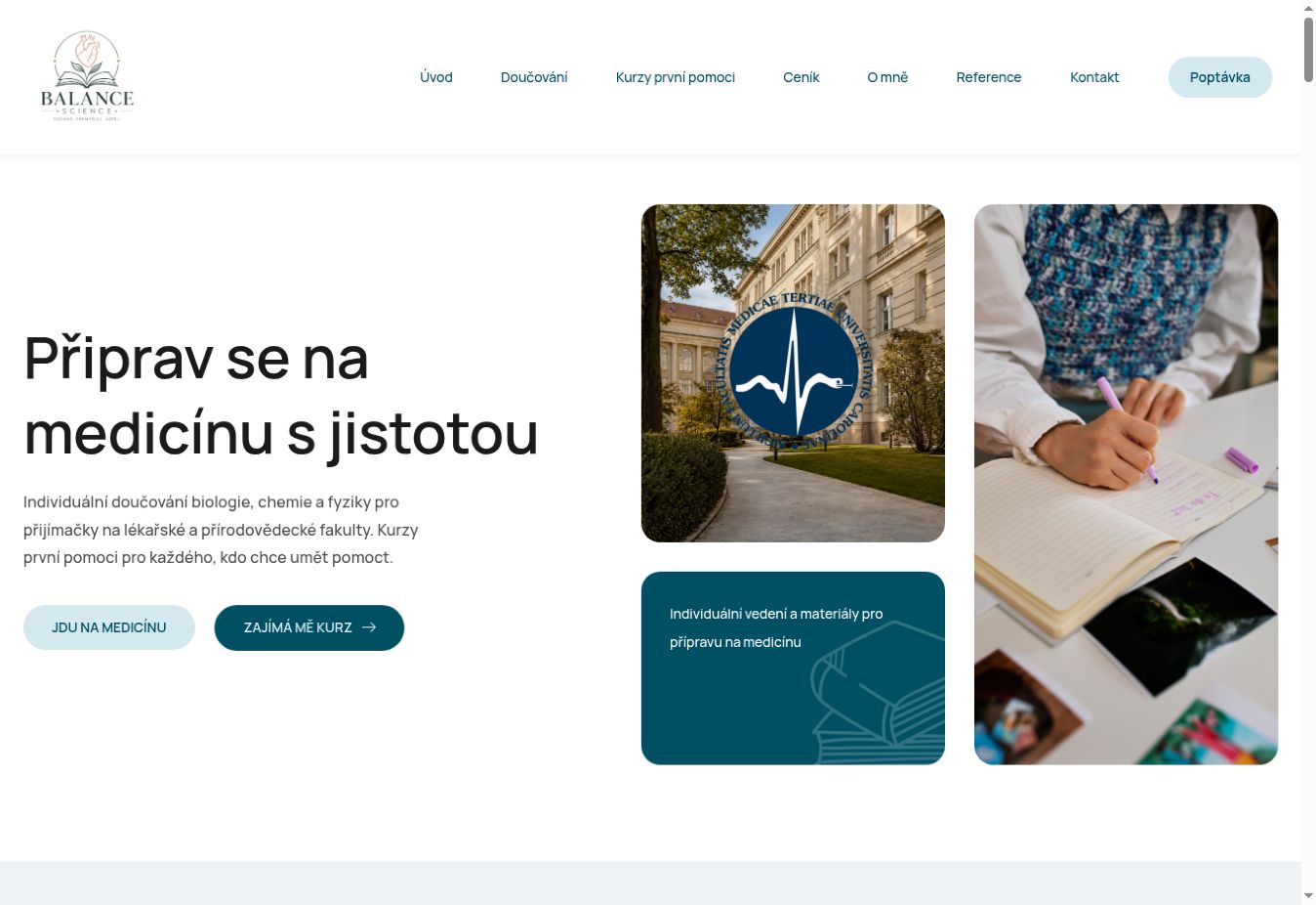 Nový návrh webu pro přípravu na medicínu